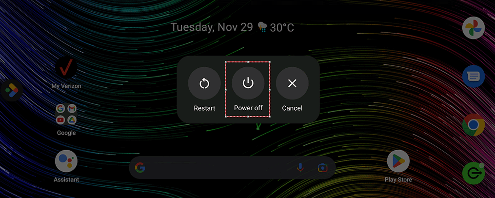 Location of the Power off option. 