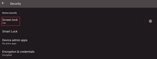 screen lock option highlighted under security