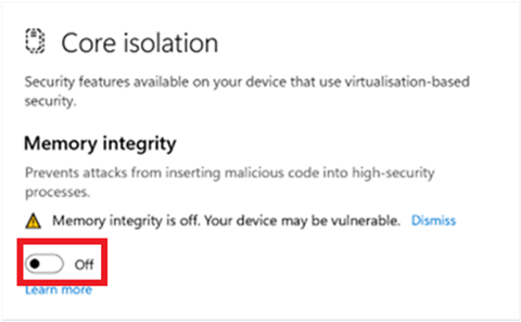 Core isolation window