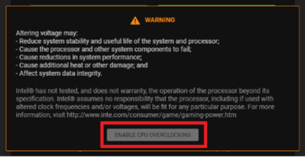 Overclocking warning message
